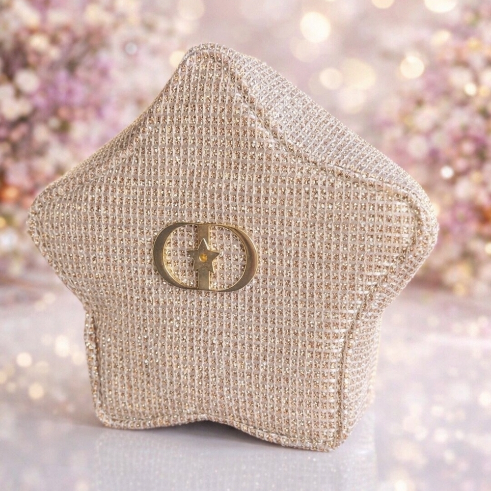 Dior Gold Glitter Star Cosmetic Pouch Clutch GWP NWOT
